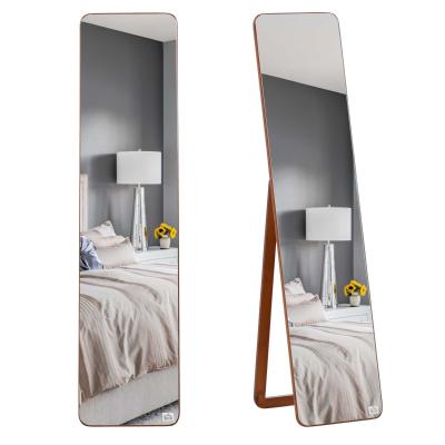 HOMCOM Espejo de Pie Cuerpo Entero Rectangular Espejo de Pared con 2 Formas de Uso Marco de Madera de Pino Moderno para Pasillo Dormitorio Sala de Estar 37x43x156 cm Nogal