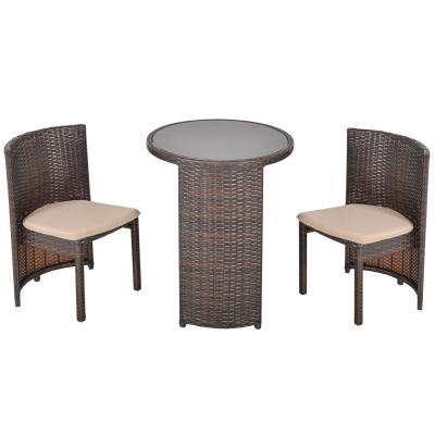 Outsunny Conjunto de Muebles Ratán de Jardín 3 Piezas con 1 Mesa de Café y 2 Sillas con Cojines para Terraza Exterior Fácil Almacenaje Acero Marrón