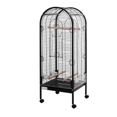 PawHut Jaula para Pájaro Metálica con 3 Perchas de Madera Extraíbles Espaciosa para Loros Canarios Cotorra Papagayo con 4 Ruedas 54x54x151 cm Negro