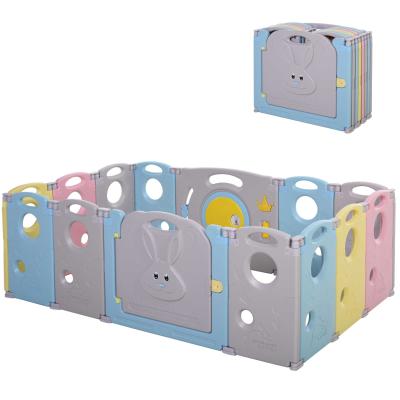 HOMCOM Parque Infantil Bebé de 14 Paneles Corralito Plegable con Puerta y juegos para Niños de +6 Meses Interior y Exterior 156x154x59 cm Multicolor