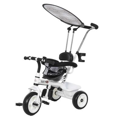 HOMCOM Triciclo para Niños con Capota extraíble y plegable Incluye barra telescópica para los padres Certificado EN71-1-2-3 Color Blanco 103x47x101cm