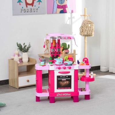 HOMCOM Set de Juguetes de Cocina para Niños Mayores de 3 Años Juegos de Rol Temprano Educativo con 38 Accesorios Incluidos 78x29x87 cm Rosa