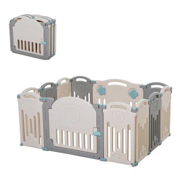 HOMCOM Parque Infantil Bebé con Puerta Corralito Plegable 12 Paneles para Niños de +6 Meses de Forma Flexible Interior y Exterior 108x133x58 cm Gris y Blanco