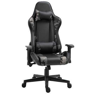 Vinsetto Silla Gaming Ergonómica Silla de Juego de Cuero Sintético Reclinable con Altura Ajustable Reposabrazos Regulable y Cojines 72x77x126-136 cm Negro y Camuflaje