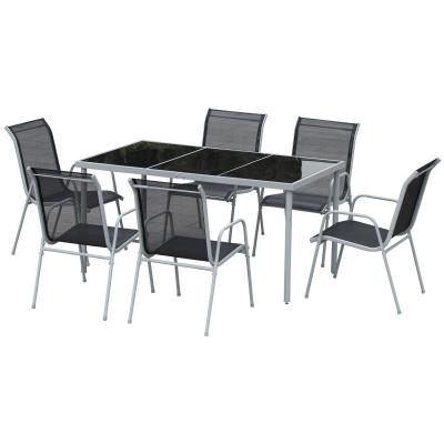 Outsunny Conjunto de Muebles Exterior para Jardín de 7 Piezas Incluye 1 Mesa y 6 Sillas con Resposabrazos Fabricado a Acero 150x90x72cm Negro