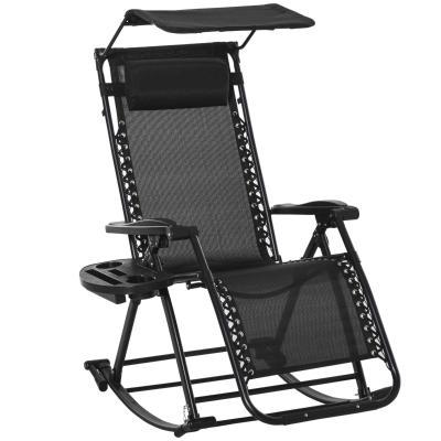 Outsunny Silla Mecedora de Jardín Plegable Tumbona Reclinable con Techo Protección Solar Reposacabezas Extraíble y Reposapiés Estructura de Acero 120x67x102 cm Negro