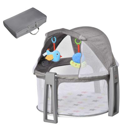 HOMCOM Cuna de Viaje Plegable y Portátil Cuna Infantil para Bebé con Bolsa de Transporte Dosel Extraíble Colchón hasta 15 kg 70x74x78 cm Gris