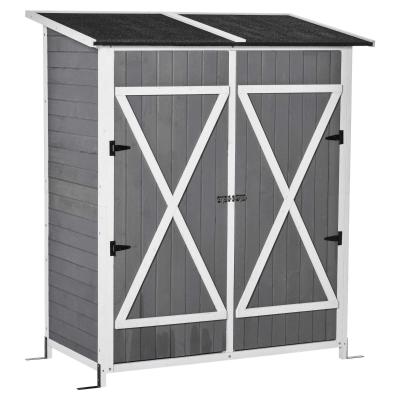 Outsunny Caseta de Jardín de Madera 139x75x160 cm Cobertizo para Almacenaje de Herramientas con Estantería Movible Puertas con Cerrojo Techo Asfáltico Gris