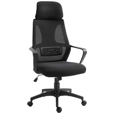 Vinsetto Silla de Oficina Ergonómica Silla de Escritorio Basculante Ajustable en Altura con Respaldo 5 Ruedas 64x55x116-126 cm Negro