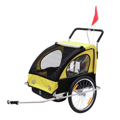 HOMCOM 2 en 1 Remolque de Bicicleta para Niños de 2 Plazas con Amortiguadores Convertible en Carro para Correr con Barra y Kit de Footing 129x85x105cm