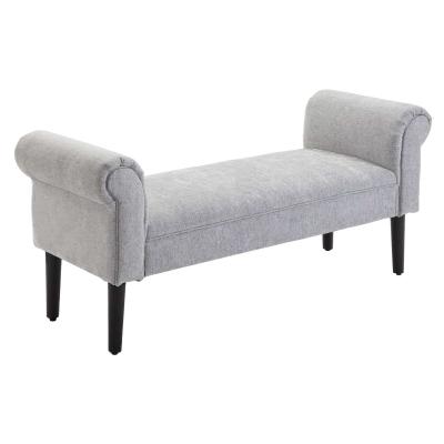 HOMCOM Taburete Pie de Cama Banqueta con Brazos Tapizada y Acolchada Tipo Blanco de Madera para Dormitorio y Recibidor 132x45,5x58 cm Gris