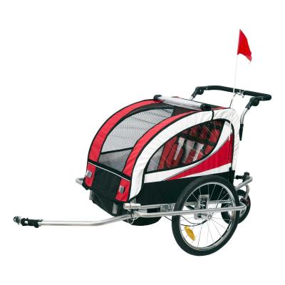 HOMCOM 2 en 1 Remolque Infantil para Bicicleta de 2 Plazas Convertible en Carro de Paseo con Rueda Delantera Giratoria 360° Color Rojo