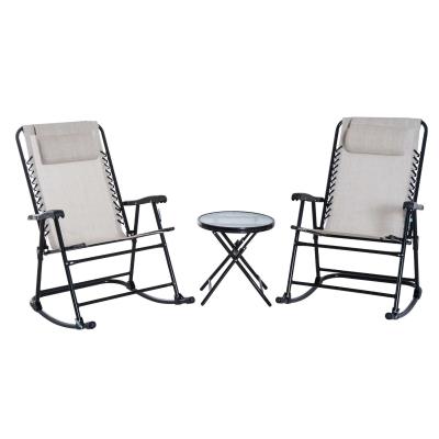 Outsunny Set de Muebles de Jardín Mesa Redonda Ø46x49 cm y 2 Sillas Mecedoras 68x90x106 cm Plegables con Bloqueo para Exterior Patio Beige