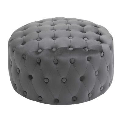 HOMCOM Taburete Otomana Puf Tapizada en Terciopelo con Botones Diseño Vintage Reposapiés Acolchado Suave Φ60x33 cm Gris Oscuro