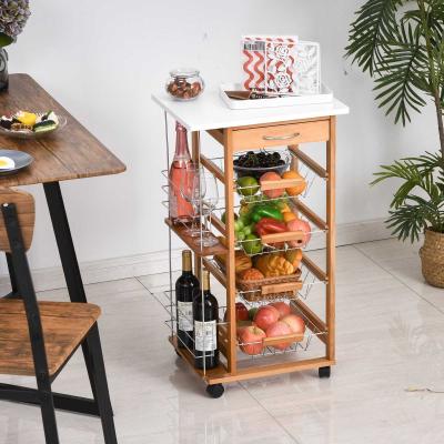 HOMCOM Carrito de Cocina Carro Multiusos de 5 Niveles con Cajón Bastidores Laterales Cestas Extraíbles de Metal 4 Ruedas 47x37x83 cm Madera Natural