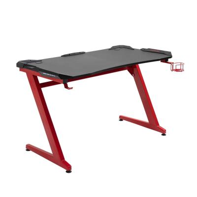 HOMCOM Mesa Gaming Escritorio para Ordenador con Portavasos Gancho para Auriculares Soporte de Gamepad y 2 Orificios Pasacables 122x66x76 cm Negro y Rojo