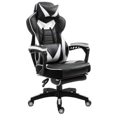 Vinsetto Silla Racing Silla Ergonómica de Escritorio para Oficina Regulable en Altura Reclinable Respaldo con Reposapiés Reposacabezas Cojín Lumbar Ruedas 65x70x118,5-128,5 cm Blanco