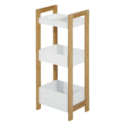 HOMCOM Estantería de Baño con 3 Estantes Organizador de Almacenaje Bambú para Cocina Sala de Estar Lavadero 27,5x20,8x74 cm Color Blanco y Natural