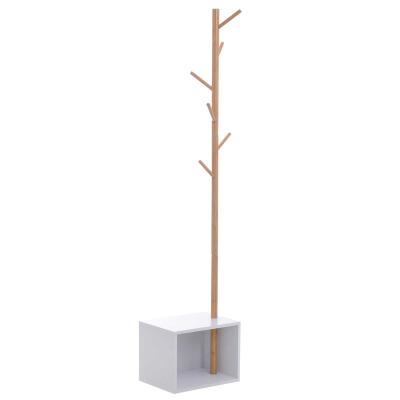 HomCom® Perchero de Pie con Zapatero Colgador Tipo Árbol Moderno 6 Ganchos para Colgar Ropa Bolsa