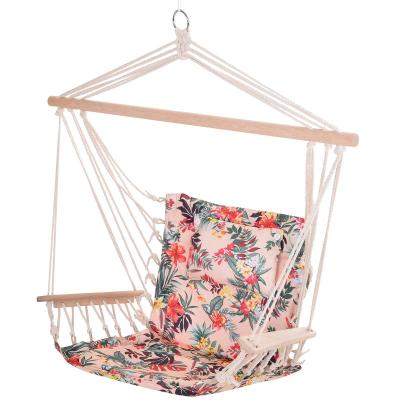 Outsunny Silla Colgante Estampado Floral Hamaca con Cojín Reposacabezas para Interior Exterior 100x106 cm Carga Máx. 105 kg