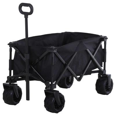 Outsunny Carro de Playa Plegable con Ruedas Delanteras Giratorias 360 grados y Asa Telescópica 108x53x59/89 cm Negro