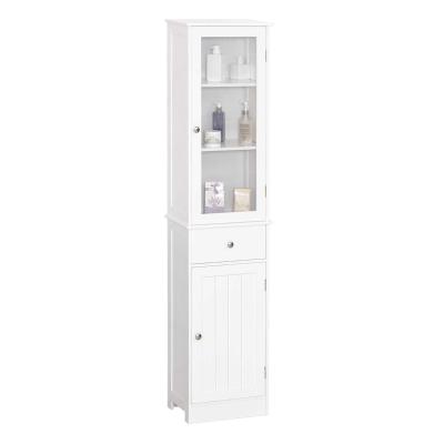 kleankin Armario Alto para Baño Mueble Auxiliar de Baño de Estilo Moderno con 2 Puertas Estantes Ajustables y 1 Cajón 40x27x171,5 cm Blanco