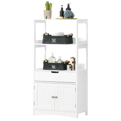 kleankin Armario de Baño con 3 Estantes Cajón y 2 Puertas Mueble de Almacenamiento de Suelo Moderno para Cocina Dormitorio Salón 60x33x122,5 cm Blanco