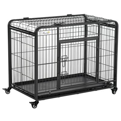 PawHut Jaula de Metal para Perros Plegable con Ruedas y Frenos Bandeja Extraíble y Puerta con Pestillos para Golden Retriver Labrador 109,5x71x78 cm Gris Oscuro