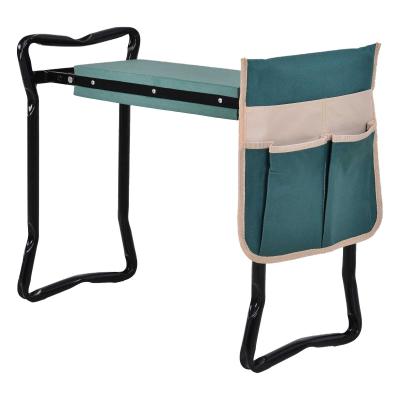 Outsunny Taburete de Jardín Plegable con Bolsa para Herramientas Protección Cojín Rodillas Asiento de Jardín con Almohadilla Altura Ajustable