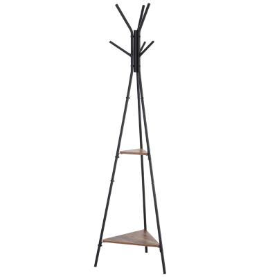 HOMCOM Perchero de Pie Metálico Perchero Forma de Árbol para Colgar Ropa Bolsas 6 Ganchos con 2 Estantes 32.5x45.5x182cm