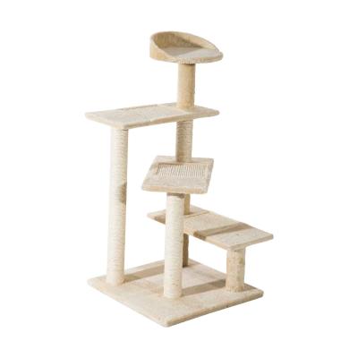 PawHut Árbol para Gato Rascador de Gatos Barato Rascador Poste para Arañar con Cama Plataforma con Manta de Sisal 50x50x100cm Terciopelo Beige