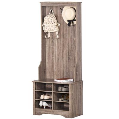 HOMCOM Perchero Zapatero con Banco 3 Ganchos y 6 Compartimentos para Zapatos Estilo Vintage Pasillo Entrada 68,5x39,5x173 cm Color Madera