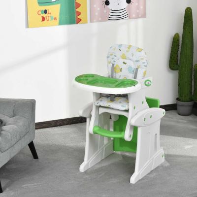HOMCOM Trona para Bebés 3 en 1 para +6 Meses Multifuncional Ajustable en 3 Posiciones Respaldo Alto Acolchado con 2 Bandejas 57x59x105cm Verde