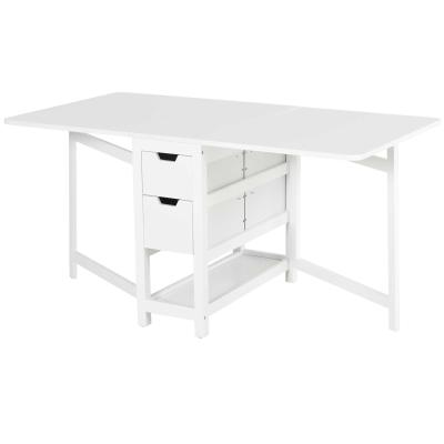 HOMCOM Mesa Extensible de Comedor Estable 2 Tableros Laterales Plegables con 2 Cajones 1 Estante Almacenaje Espacio Amplio Carga Total 50 kg