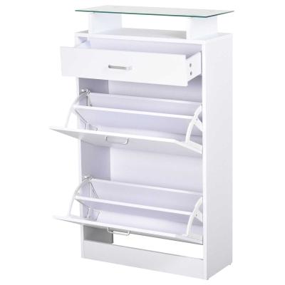 HOMCOM Mueble para Zapatos Multifuncional Zapatero con 3 Cajones Estante de Vidrio Asa de Aluminio Carga 50 kg 60x24x105,5 cm Blanco