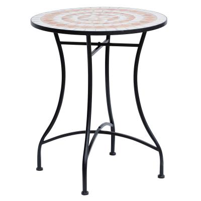 Outsunny® Mesa de Jardín Mesa Mosaico Cerámica y Redonda Mesita de Café para Terraza Balcón Φ60x71cm Negro Naranja y Blanco