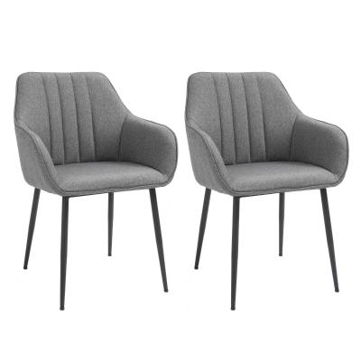 HOMCOM Juego de 2 Sillas de Comedor Decorativas Tapizadas en Lino Transpirable con Respaldo Ergonómico Reposabrazos y Patas de Metal 59,5x56,5x81 cm Gris