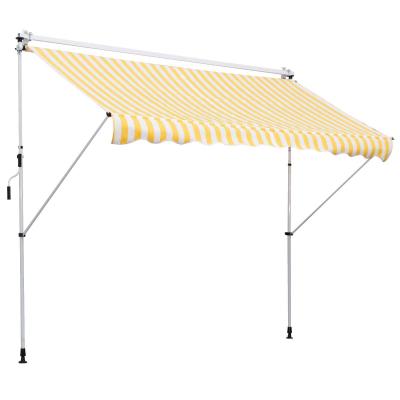 Outsunny Toldo Portátil Balcón Patio de 3x1.5m Toldo Manual Plegable de Aluminio Altura Ajustable con Manivela para Jardín Terraza Exterior Color Amarillo y Blanco