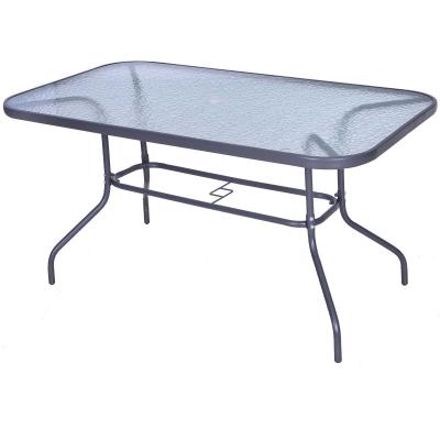 Outsunny Mesa de Centro Exterior Jardín Patio Terraza Rectangular de Metal Bordes Redondeados con Orificio Central para Sombrillas 140x80x70cm