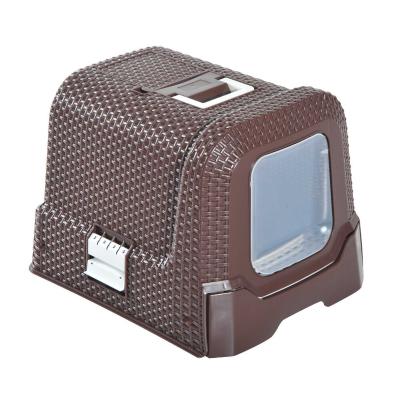 PawHut Arenero para Gatos Portátil Cubierto con Puerta Basculante para Aseo 54x42x41cm Café