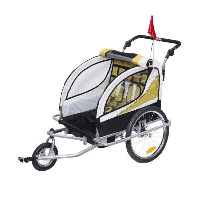 HOMCOM 2 en 1 Remolque Infantil para Bicicleta de 2 Plazas Convertible en Carro de Paseo con Rueda Delantera Giratoria 360° Color Amarillo