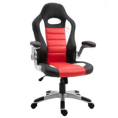 HOMCOM Silla de Oficina Ergonómica Silla de Escritorio Ajustable en Altura Reposabrazos Abatibles con 5 Ruedas Cuero Sintético PU Carga 120 kg 65x69x112-122 cm Rojo