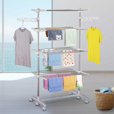 HomCom Tendedero de Ropa tipo Colgador Móvil Blanco y Acero Inoxidable (80-142)x55x172 cm