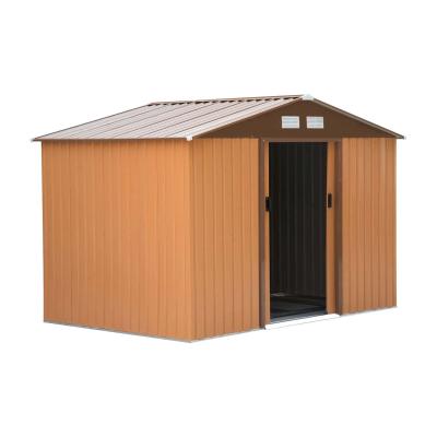 Outsunny Cobertizo de Jardín Exterior Caseta de Jardín Metálica para Almacenamiento de Herramientas con Base Incluida y 4 Ventanas 5,2 m² Color: Marrón Claro