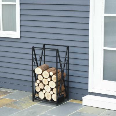 HOMCOM Estante Porta Leña para Chimenea con 4 Herramientas Incluidas Marco de Acero Estable Carga 100 kg 46x30x76 cm Negro