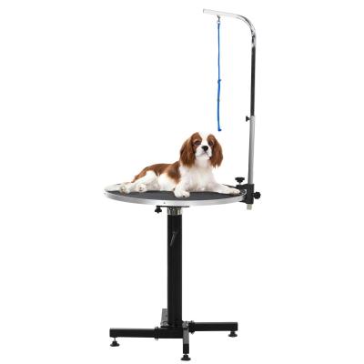 PawHut Mesa Plegable de Aseo para Mascotas Mesa Antideslizante de Peluquería para Gatos y Perros Φ70x1,8x75-100cm Negro