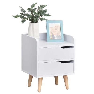 HOMCOM Mesa de Noche Multiusos Mesita Auxiliar para Sala de Estar o Dormitorio con 2 Cajones Espaciosos Patas Elevadas de Pino 33x28x42cm