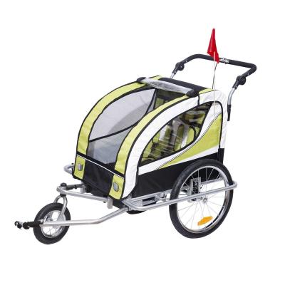 HOMCOM 2 en 1 Remolque Infantil para Bicicleta de 2 Plazas Convertible en Carro de Paseo con Rueda Delantera Giratoria 360° Color Verde