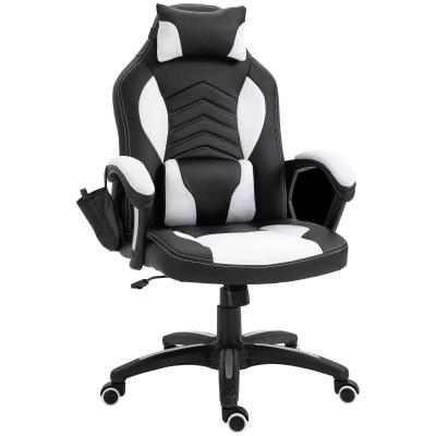 HOMCOM Gaming Silla de Oficina y Giratoria con 6 Puntos de Masaje y Calefacción tipo Sillón de Escritorio Silla Gamer para PC 68x69x108-117cm (Negro y blanco)