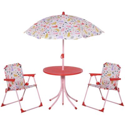 Outsunny Set Infantil de Mesa Ø50x46 cm 2 Sillas Plegables 39x38x52 cm y Sombrilla Ajustable Ø100x100-125 cm para Niños de +3 Años Jardín Exterior Rojo